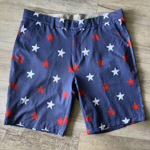 Hreski Golf Shorts Men’s 36 Red White Blue Stars America Flag USA Pateiotic